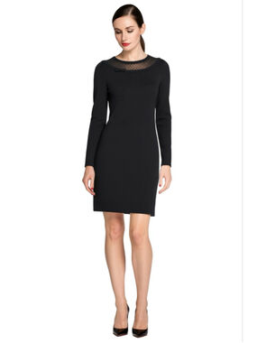Red Valentino Wool Knit Dress Black Sheer Dotted Mesh Neck Bow Made in Italy S